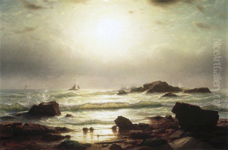 Sail Boats Off a Rocky Coast Oil Painting by William Stanley Haseltine