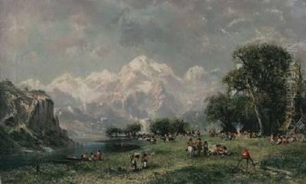 Sioux Encampment in the Rocky Mountains Oil Painting by Ransome Gillett Holdridge