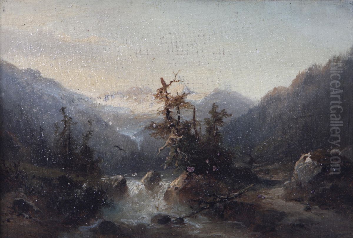 A mountain stream Oil Painting by Hermann Ottomar Herzog A mountain stream Oil Painting by Hermann Ottomar Herzog
