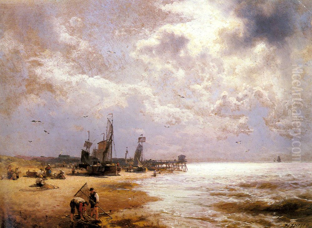 Fishing Scenes Oil Painting by Hermann Ottomar Herzog