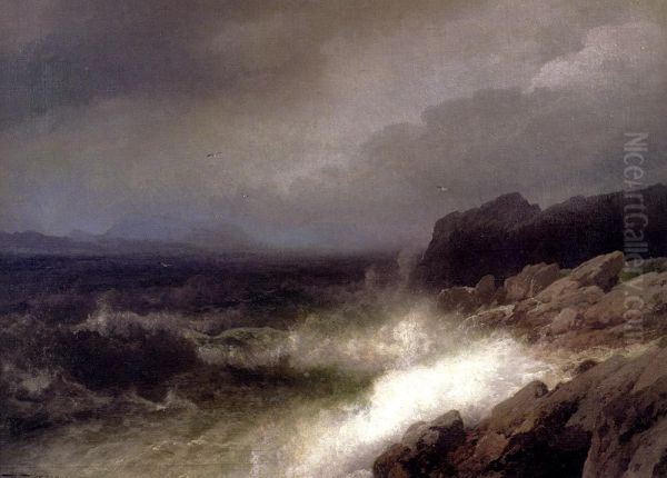 Maine Coast Near Bar Harbor Oil Painting by Hermann Ottomar Herzog