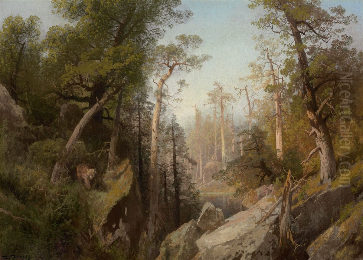 Mountain Lake Near Telemarken, Norway Oil Painting by Hermann Ottomar Herzog Mountain Lake Near Telemarken, Norway Oil Painting by Hermann Ottomar Herzog