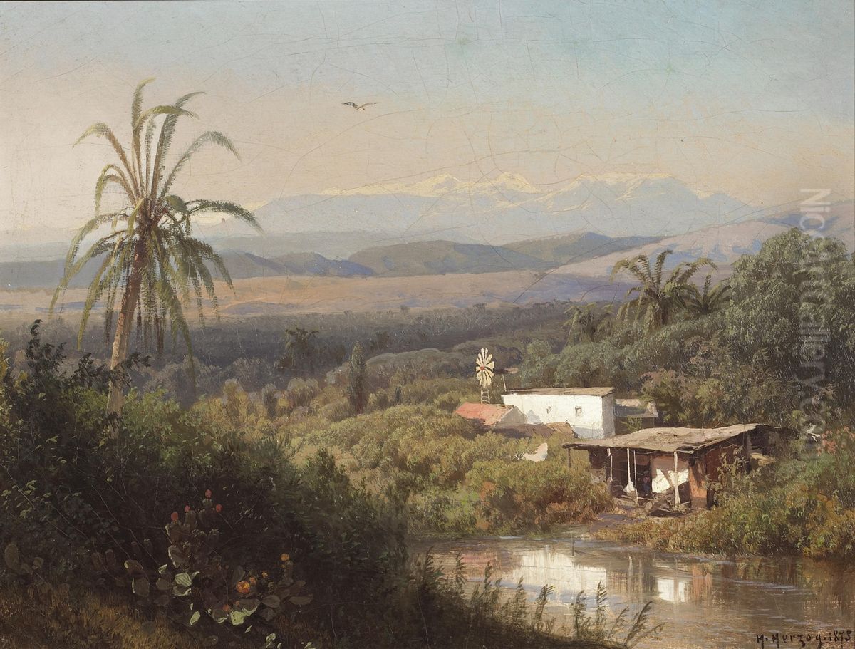 Riverbank Hideaway, 1875 Oil Painting by Hermann Ottomar Herzog