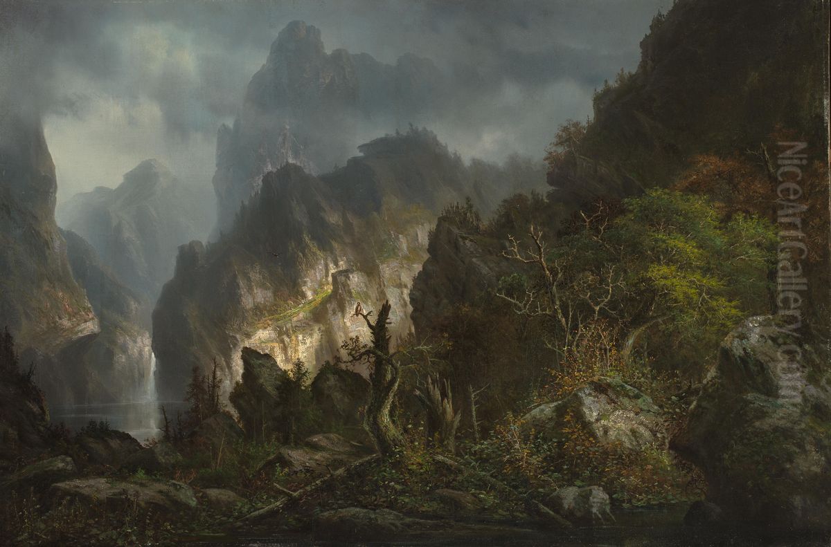 Storm in the mountains Oil Painting by Hermann Ottomar Herzog
