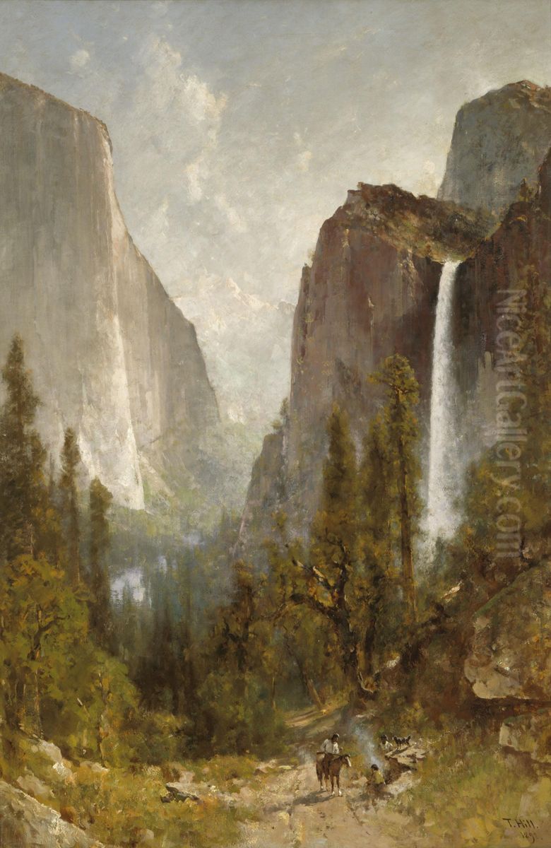 Bridal Veil Falls, Yosemite Valley Oil Painting by Thomas Hill