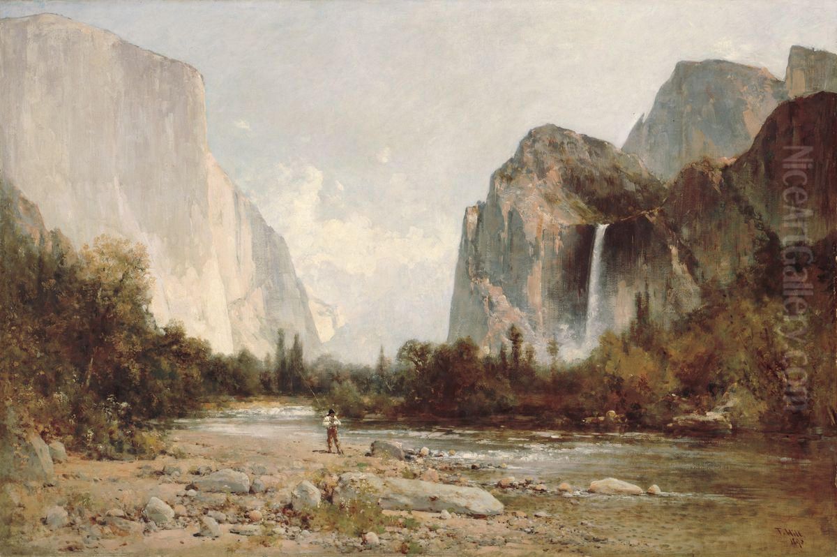Yosemite, Bridal Veil Falls Oil Painting by Thomas Hill