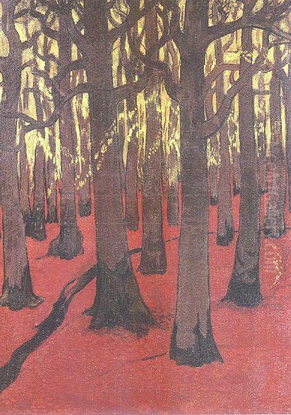 La foret au sol rouge. Oil Painting by Georges Lacombe