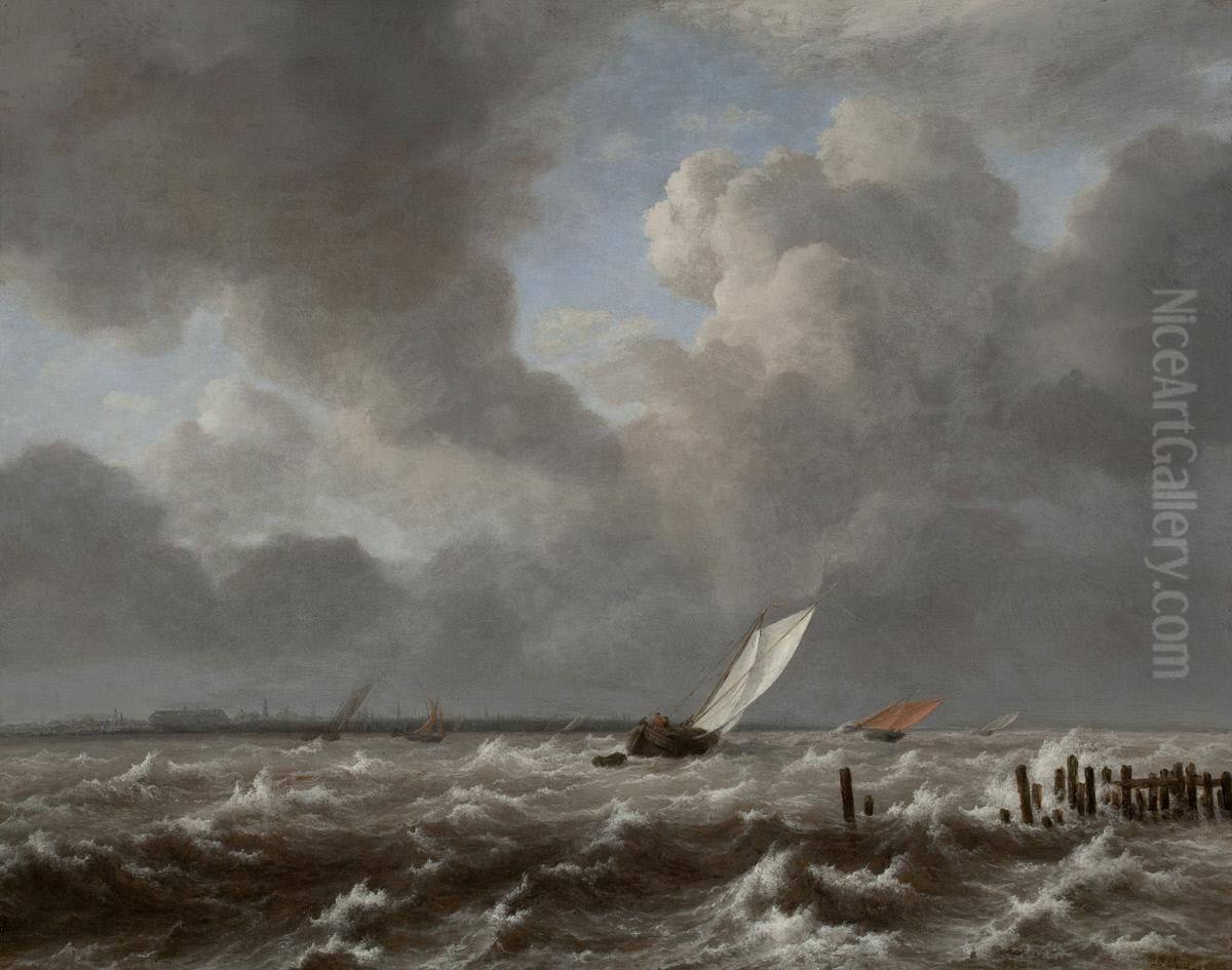 View of the Ij on a Stormy Day Oil Painting by Jacob Van Ruisdael