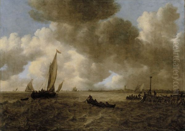 A Stormy Seascape Oil Painting by Jan van Goyen