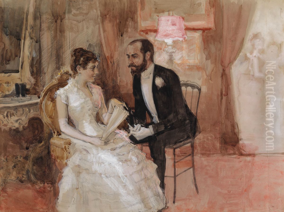 Kohtaus tanssiaisissa Oil Painting by Albert Edelfelt