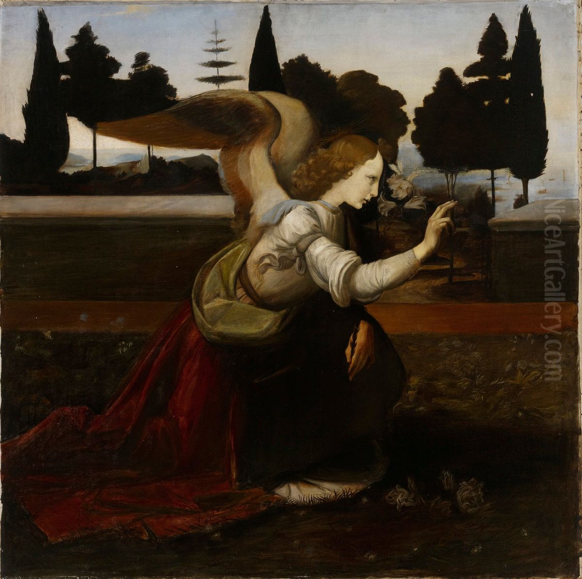 Enkeli, kopio Leonardo da Vincin Marian ilmestys-maalauksen mukaan, osa Oil Painting by Magnus Enckell