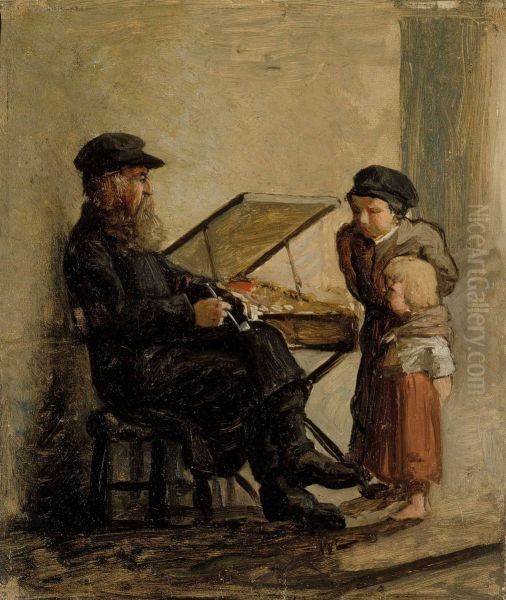 A Russian Salesman of Sweet Cakes at the Helsinki South Harbour Market, sketch Oil Painting by Albert Edelfelt