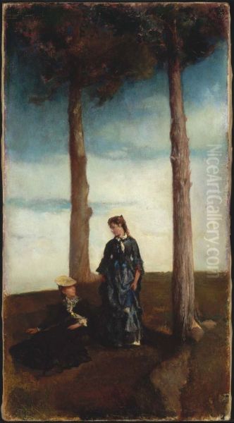 A Hillside Study (Two Trees) Oil Painting by John La Farge