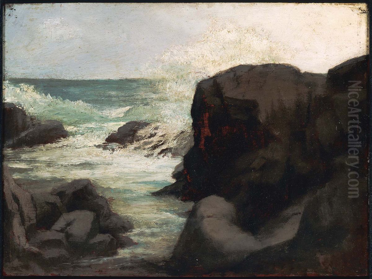 Sea and Rocks near Spouting Horn Oil Painting by John La Farge