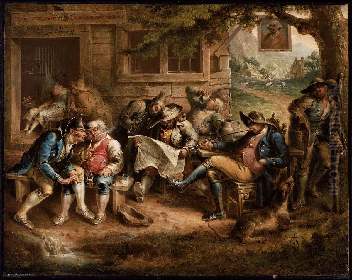Rip Van Winkle and His Companions at the Inn Door of Nicholas Vedder Oil Painting by John Quidor