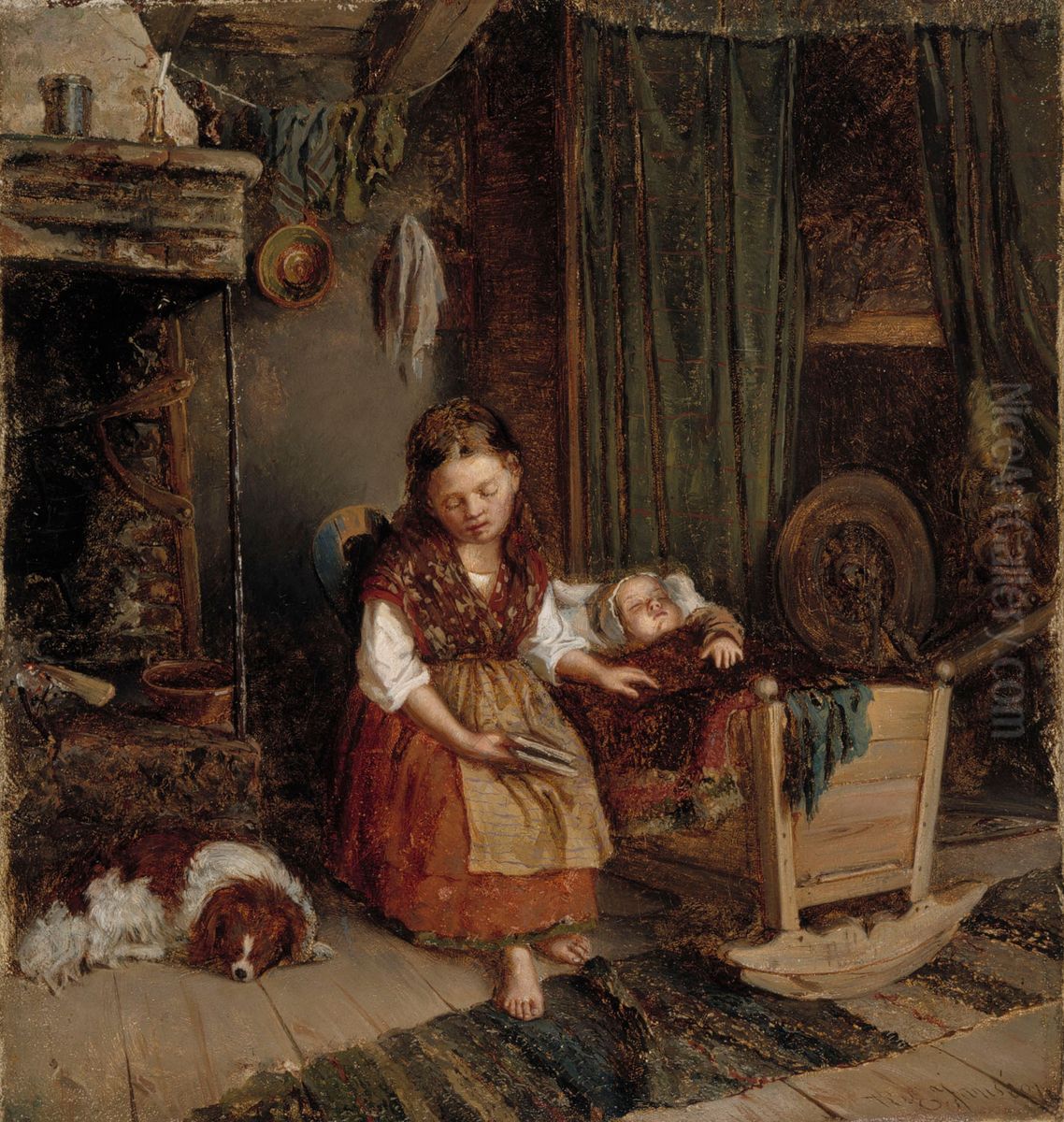 Flicka som insomnat vid daggan Oil Painting by Karl Jansson
