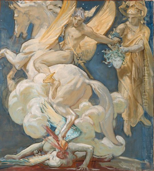 Sketch for Perseus on Pegasus Slaying Medusa Oil Painting by John Singer Sargent