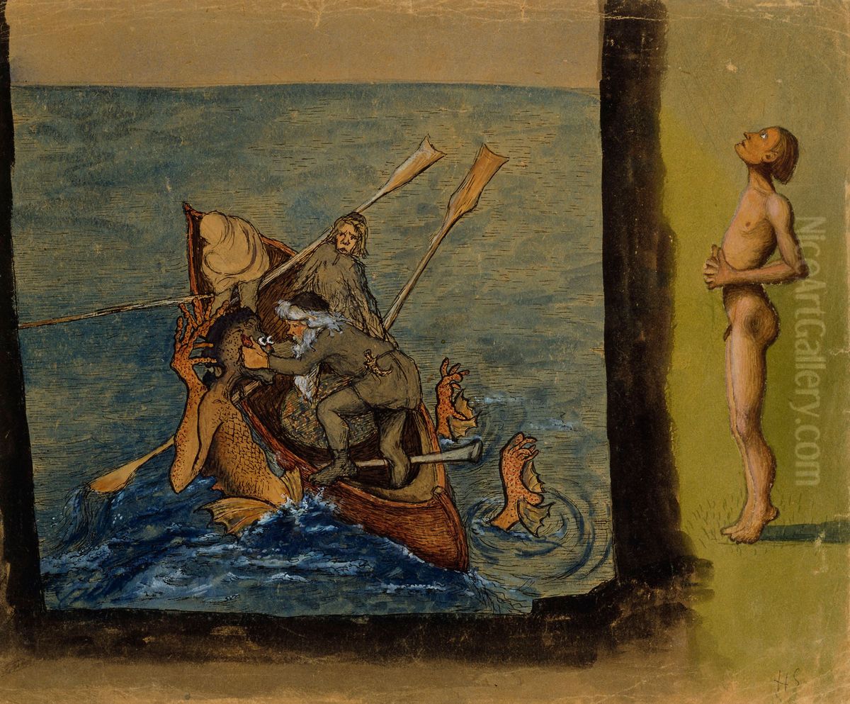 Vainamoinen och Ikiturso Oil Painting by Hugo Simberg