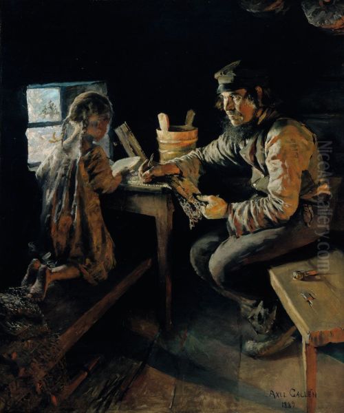 Ensi opetus Oil Painting by Akseli Valdemar Gallen-Kallela