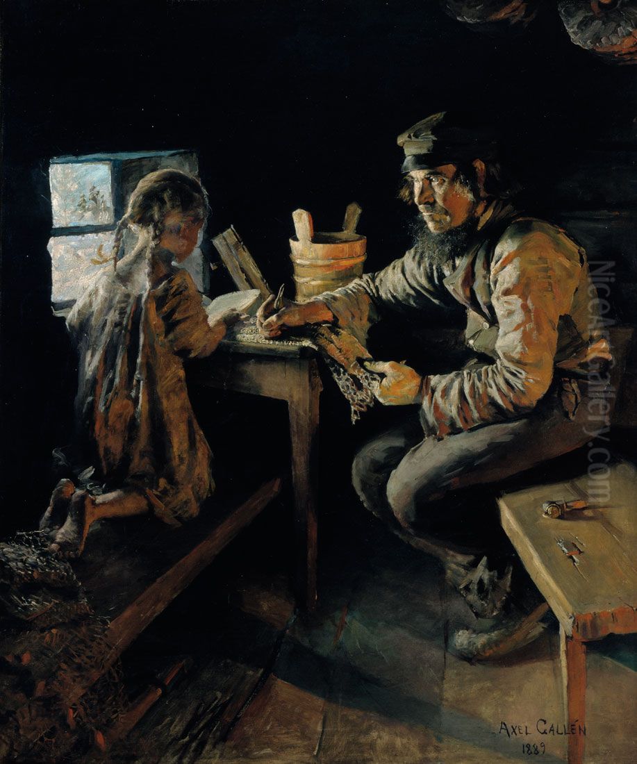 First Lesson Oil Painting by Akseli Valdemar Gallen-Kallela