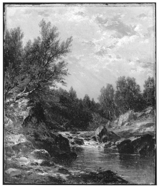 A Mountain Brook Oil Painting by John William Casilear