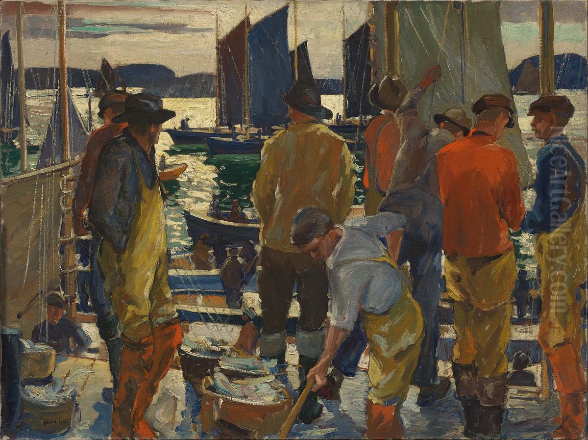 When the Boats Come In Oil Painting by Jonas Lie