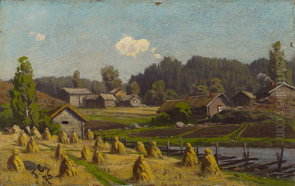 Shocks of Rye Oil Painting by Fanny Churberg