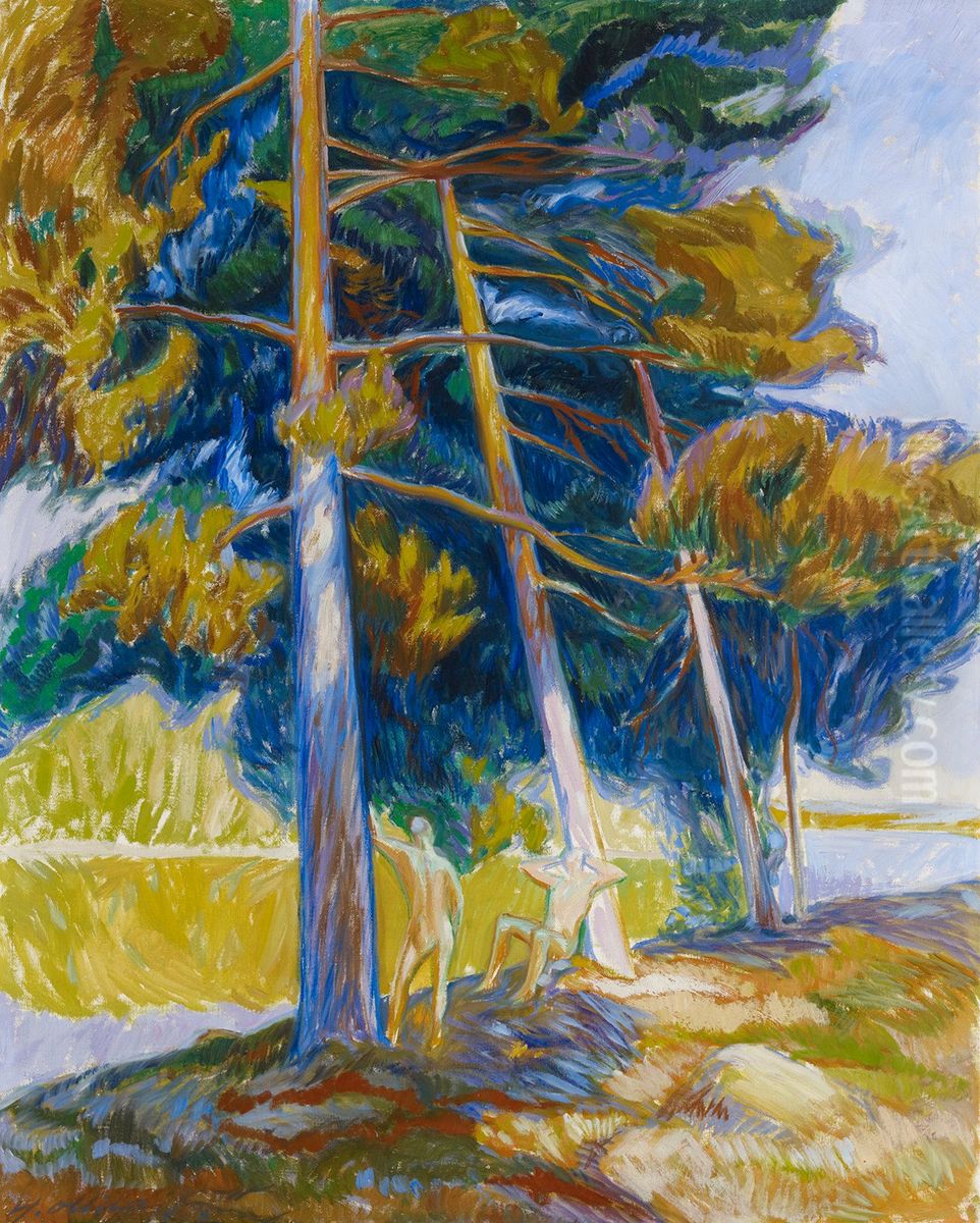 Pines on the Shore Oil Painting by Yrjo Ollila