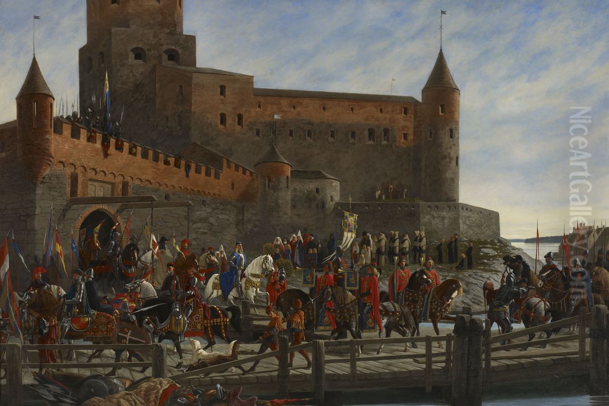 Karl Knutson BondeLeavingVyborg Castlefor theRoyal Electionin Stockholm 1448 Oil Painting by Severin Falkman
