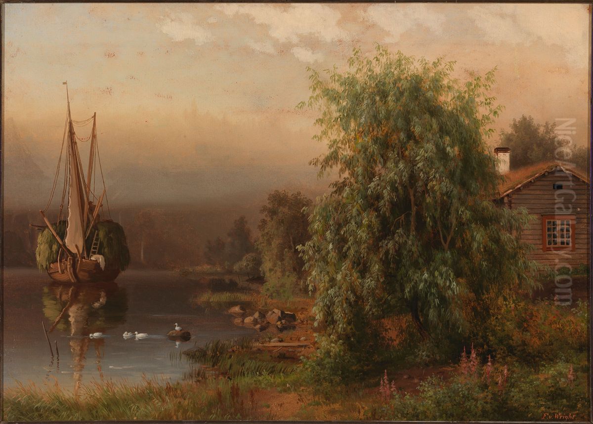 Landscape in Morning Fog Oil Painting by Ferdinand von Wright