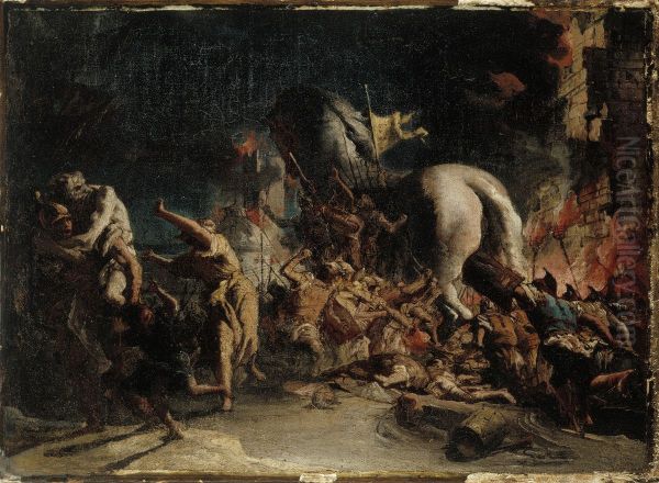 Grekerna invaderar Troja Oil Painting by Giovanni Domenico Tiepolo