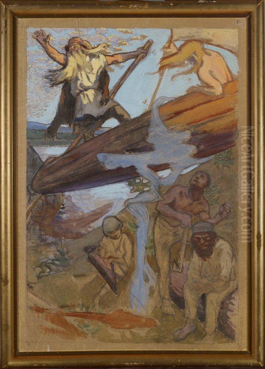 Vainamoinens avfard Oil Painting by Akseli Valdemar Gallen-Kallela