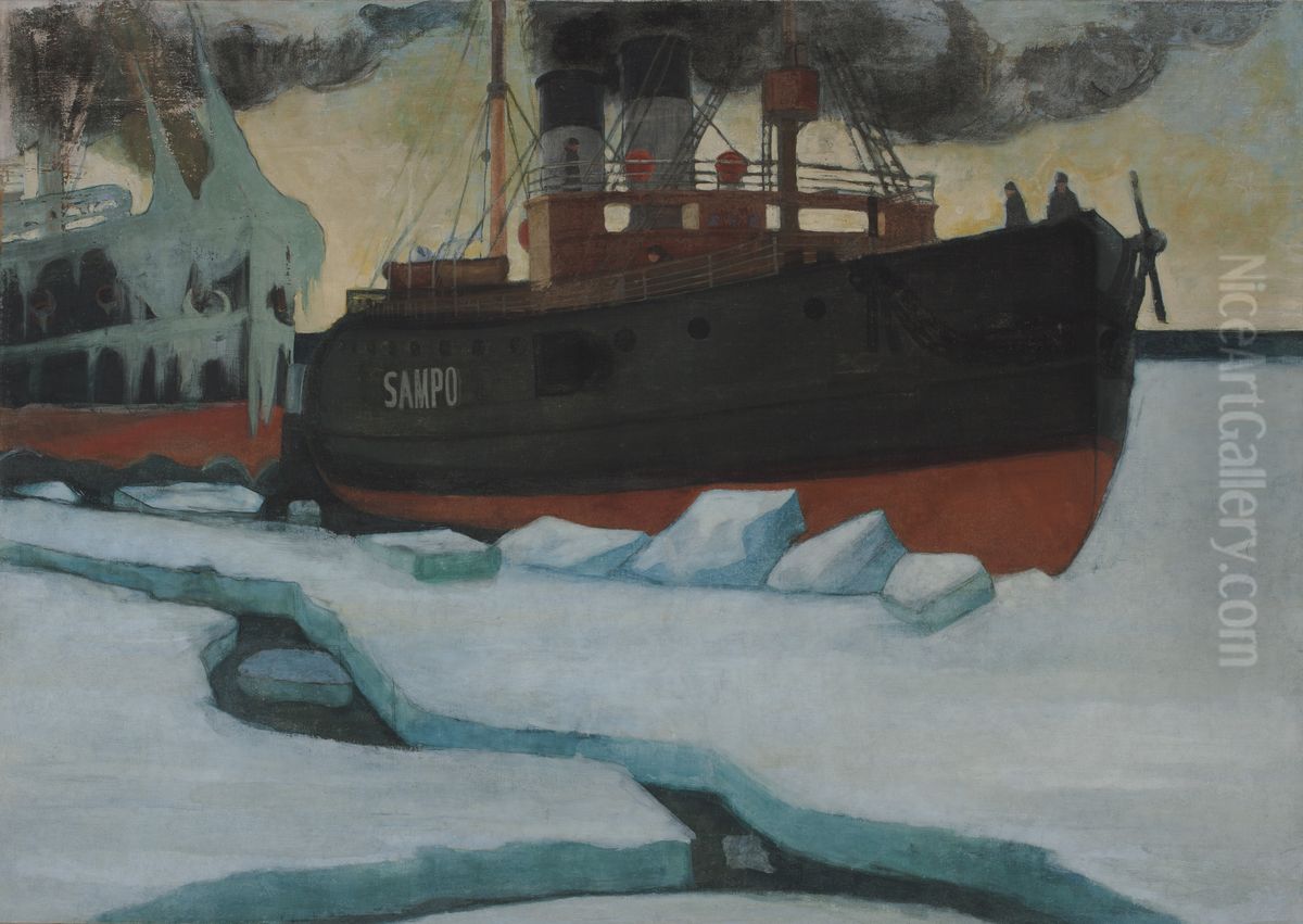 Icebreaker Oil Painting by Juho Rissanen