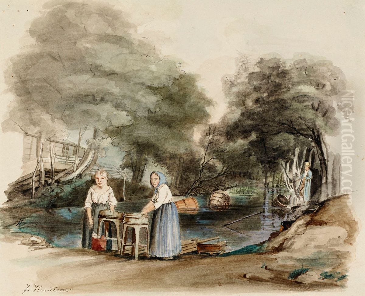 Pyykinpesijat Oil Painting by Johan Knutson