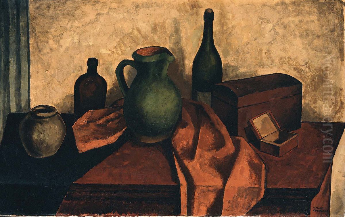 The Red Table Oil Painting by Niles Spencer