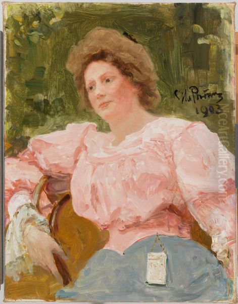 Young Woman in Pink Oil Painting by Repin Iliya