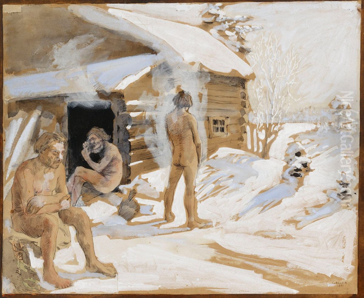 Outside the Sauna Oil Painting by Akseli Valdemar Gallen-Kallela