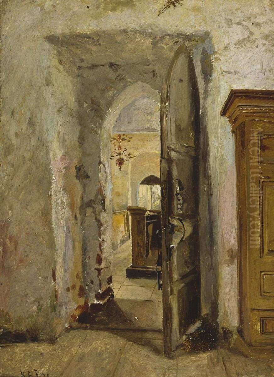 Interior fran kyrkan i Finstrom Oil Painting by Karl Jansson