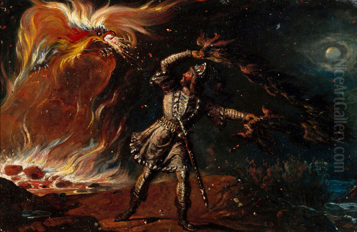Lemminkainen ja tulinen kotka Oil Painting by Robert Wilhelm Ekman