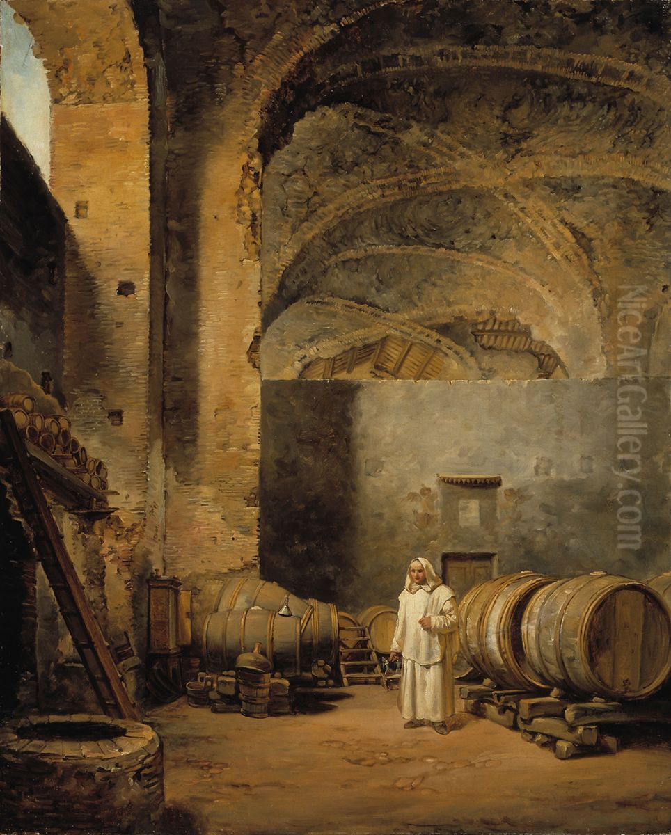 A Monk in a Ruin which Has Been Made into a Wine Cellar Oil Painting by Aleksander Laureus