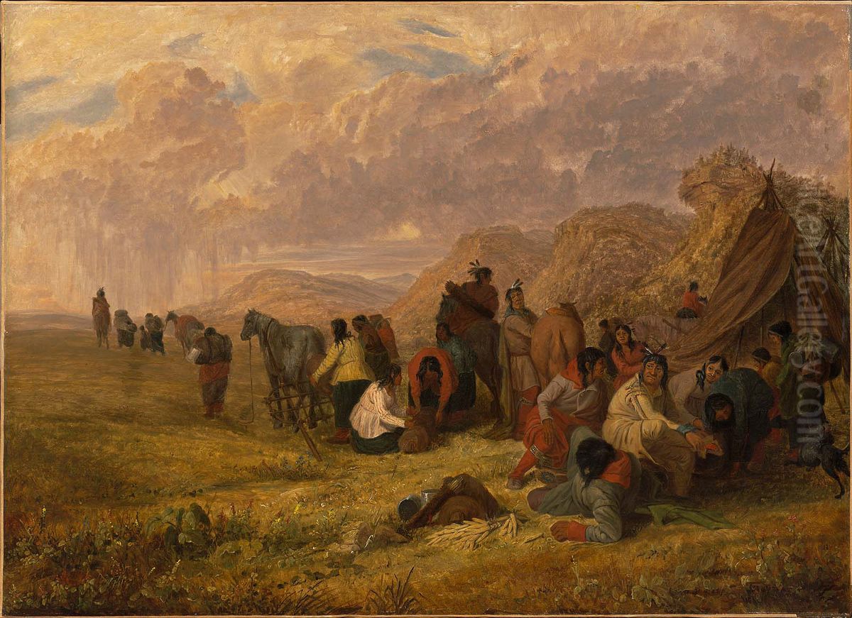 Sioux Indians Breaking Up Camp Oil Painting by Seth Eastman
