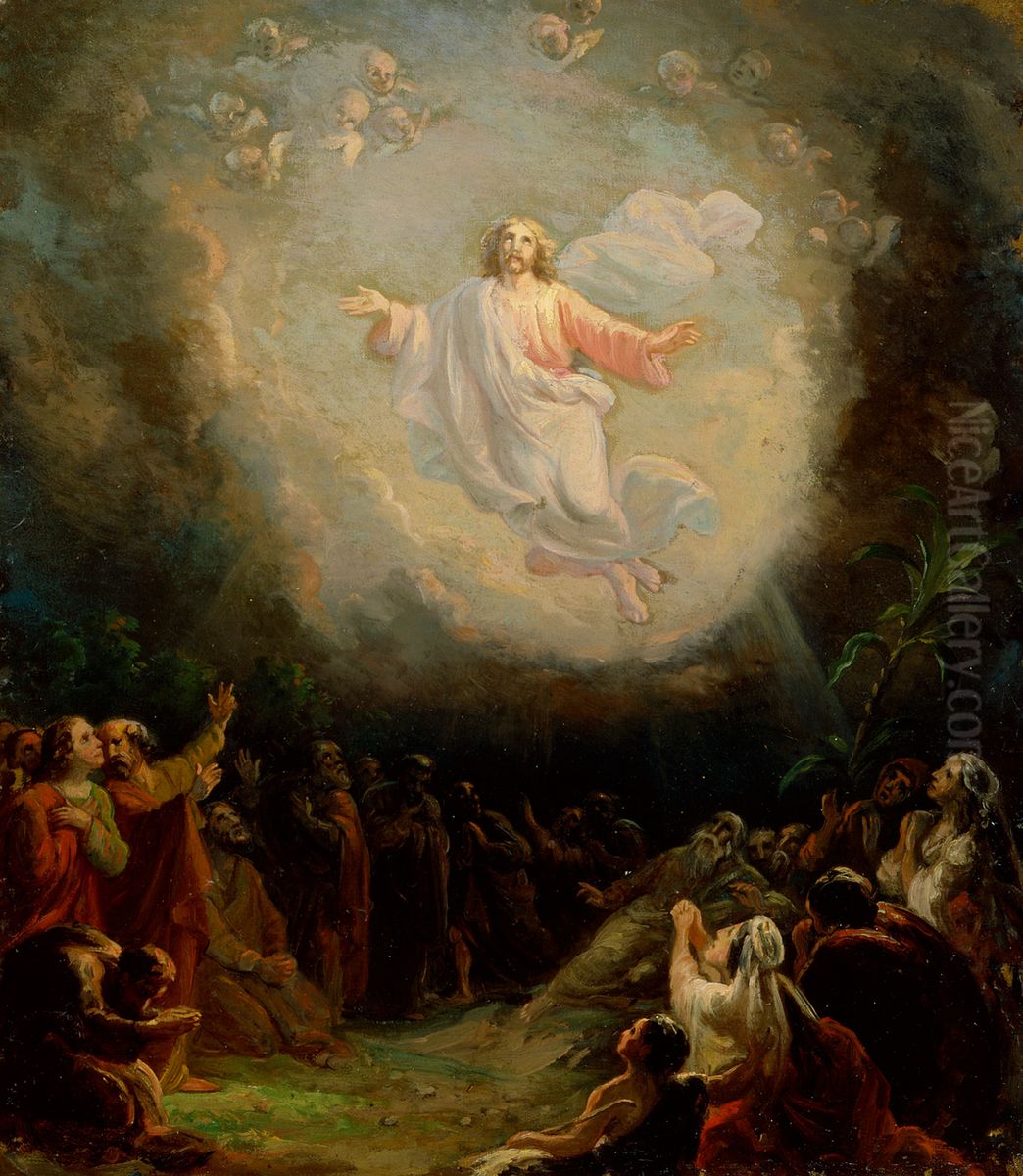 Kristuksen taivaaseenastuminen, luonnos Lemlannin alttaritauluun Oil Painting by Robert Wilhelm Ekman