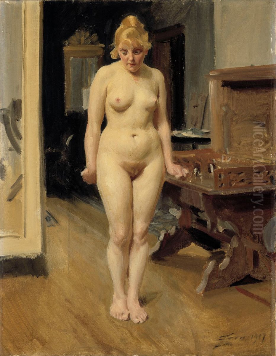 The Shy Model Oil Painting by Anders Zorn