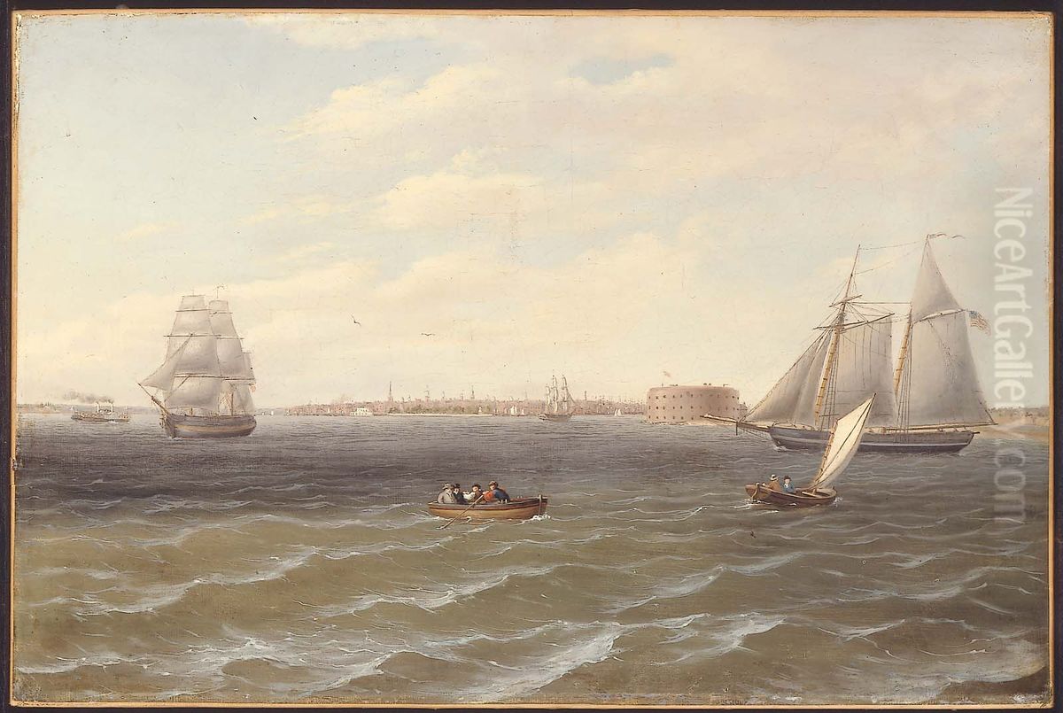 New York Harbor Oil Painting by Thomas Birch