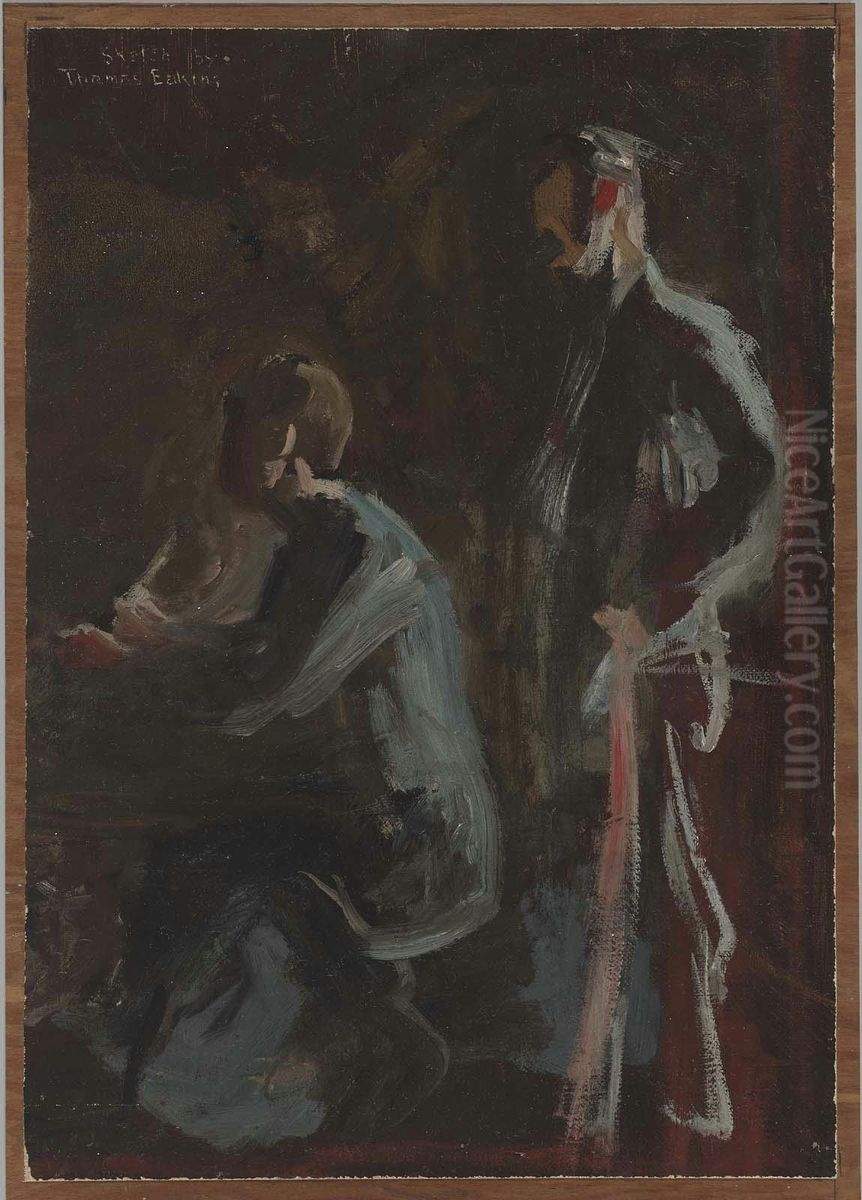 Sketch for the Surrender of General Lee to General Grant at Appomatox Oil Painting by Thomas Cowperthwait Eakins