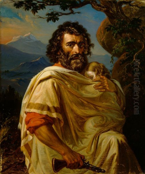 Italian Man with a Child Oil Painting by Robert Wilhelm Ekman
