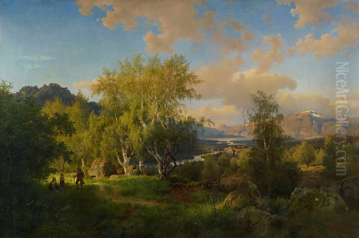 Landscape from Ringerige Oil Painting by Hans Gude