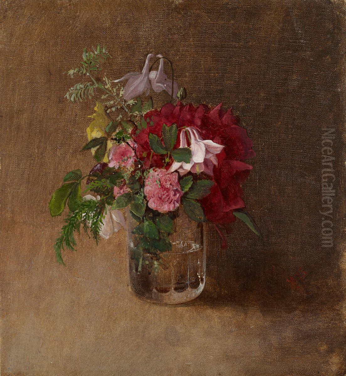 Flowers in a Glass Oil Painting by Albert Edelfelt