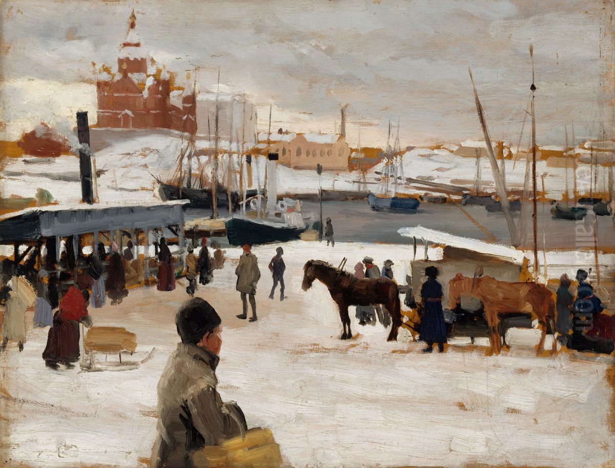 Vinterdag pa Salutorget, studie ; Vinterdag pa salutorget Oil Painting by Albert Edelfelt