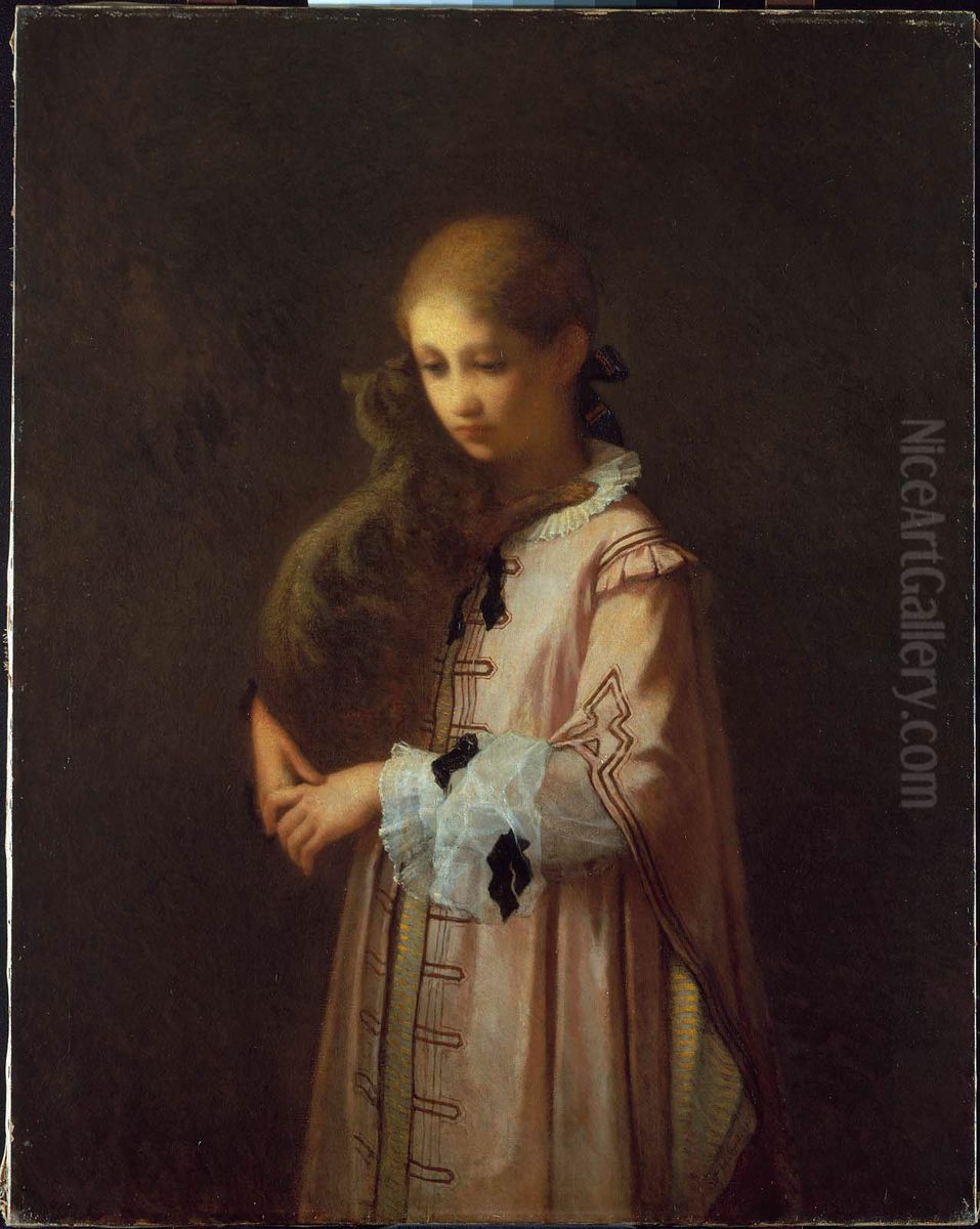Girl with Cat Oil Painting by William Morris Hunt
